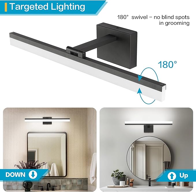 SOLFART 23.6 inch Black Bathroom Light Fixture 5 Color Temperature Dimmable LED Vanity Lights Bathroom Vanity Lights Over Mirror Light Bar Vanity Lighting Fixtures 5CCT
