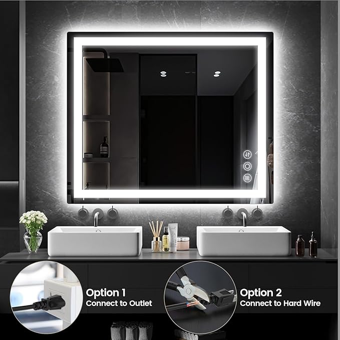 30"x 36" Bathroom Mirror for Over Sink, Anti-Fog LED Bathroom Mirror with Lights, Memory 3 Colors Modes & Dimmable Bathroom Vanity Mirror
