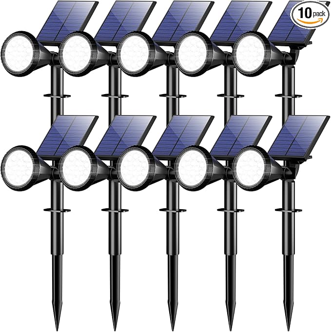 WELALO Solar Spot Lights Outdoor Waterproof IP65, 10 Pack 4 Lighting Modes Solar Powered Landscape Spotlights with Auto On/Off, Solar Garden Christmas Yard Pathway Wall Lights for Outside, Cool White
