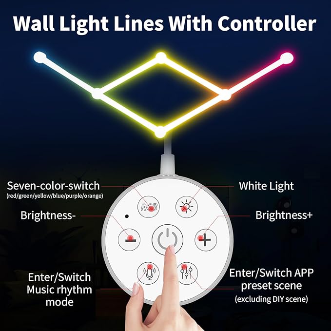 Smart WiFi LED Wall Lights, 16M+ Color Dimmable Gaming Light Works with Alexa and Google Assistant, Music Sync, DIY and Timer Feature, RGB Light Bars for Gaming Room, Bedroom (6 Pcs,White)