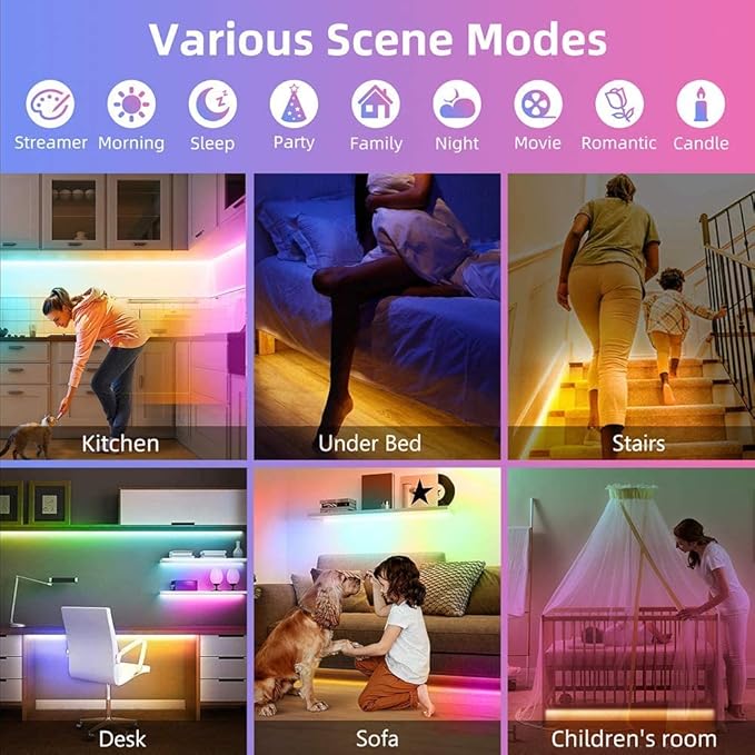 Motion Activated Under Bed Light Strips, 2x9.8ft RGB Motion Sensor LED Light Strip with App Control, USB 5V Dimmable LED Night Light with 4 Timing Off Modes for Bed Wardrobe Cabinet Staircase Decor