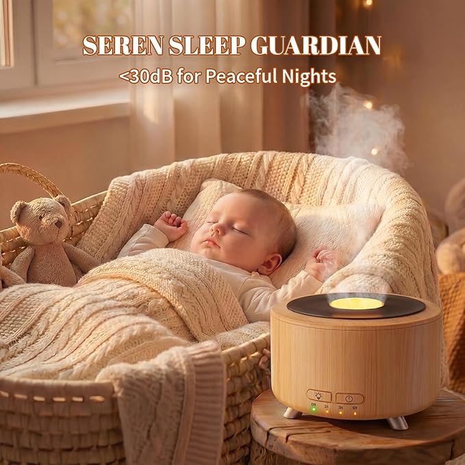 Essential Oil Diffuser for Home, 500 Aromatherapy Diffuser Oil Machine for Office Room Yoga, Aroma Diffuser with Auto-Off Function, 9 Colors LED Night Light, Light Wood