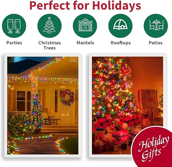 LAMPHOME 165ft Pastel Easter Lights String, Christmas Mini Light,500 LED with 16 Light Modes, Fairy Lights Plug in for Outdoor Xmas Trees Garland Wreath Holiday Decorations (7colors Multicolor)