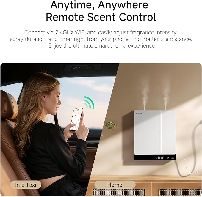 Smart Waterless Essential Oil Diffuser - Aromatherapy Scent Machine for Home & Office, Xiaomi Home APP, Remote Control, Dual Chambers/Nozzles, 2×230ml Oils, Hotel Collection, Wall/Desktop