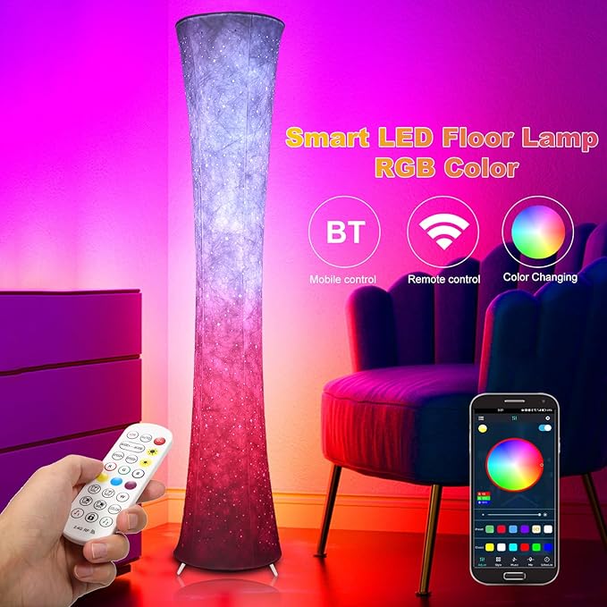 Smart LED Floor Lamp,RGB Color Changing 63" Standing Lamp with Music Sync, Ambient Lighting,APP & Remote & Voice Control, Modern Corner Light for Living Room, Bedroom,Game Room