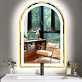 20 x 30 Inch Gold Framed Arch LED Mirror for Bathroom Salon Wall Table Arch Makeup Vanity Mirror with Lights Gold Frame Smart Memory 3 Color Dimmable AntiFog 30 Golden Arched Lighted Mirror