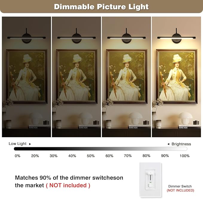 JOOSENLUX Picture Lights for Paintings Hardwired 16.5" Inch Long Dimmable Black Wall Lights with Adjustable Lighting Direction 110V 3000K