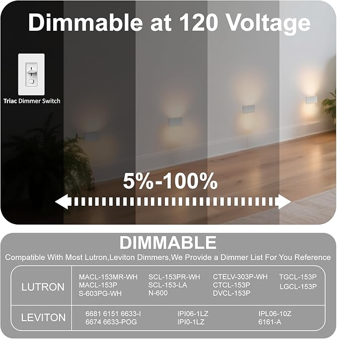 RGB Step Lights Indoor, 100V-277V Dimmable 2.5W, Wired LED RGB Color Changing Stair Night Lights for Bedroom/Step/Hallway/Aisle/Christmas/Halloween, Up Down, 10 Color, ETL, White, 6Pack