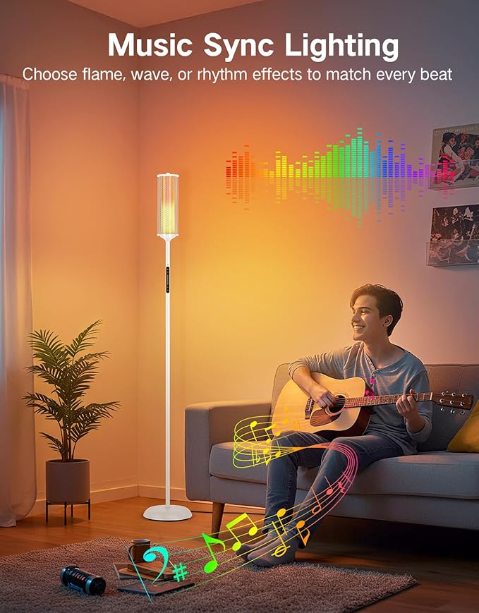 OUTON Corner Floor Lamp with Remote, Touch & App Control, RGB Color Changing Standing Lamp with 32 Modes, 360 Lighting, 3 Color Temperatures, Dimmable 66 in Tall Lamp for Living Room,White Glass