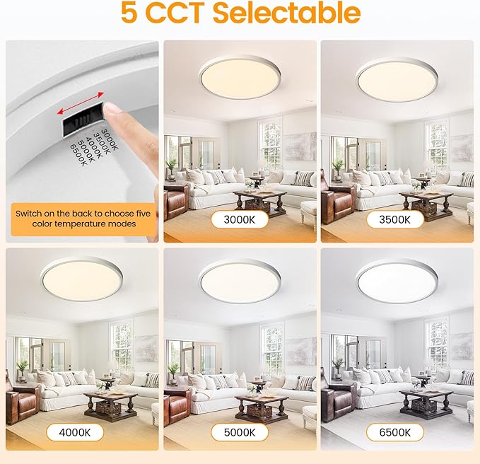 TALOYA Ceiling Light,4 Pack,10 Inch,20W,5 Color Selectable White Flush Mount Ceiling Light for Bedroom,Kitchen,Living Room,Hallway,Laundry