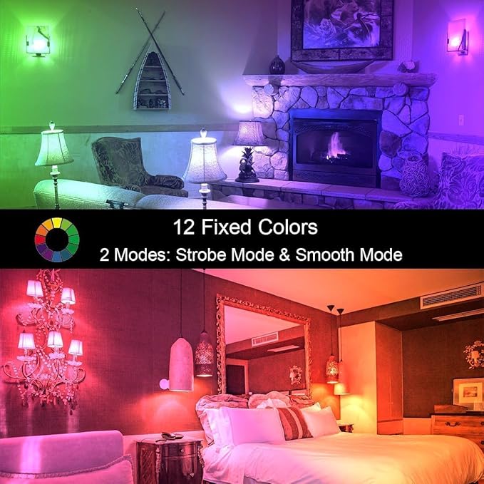 ILC E12 LED Light Bulbs (40w Equivalent) 5W, Color Changing RGB, 5700K Daylight White, Small Base Candelabra Round Light Bulb, A15 Candle Base, 12 Colors 2 Modes Timing with Remote Control (4 Pack)