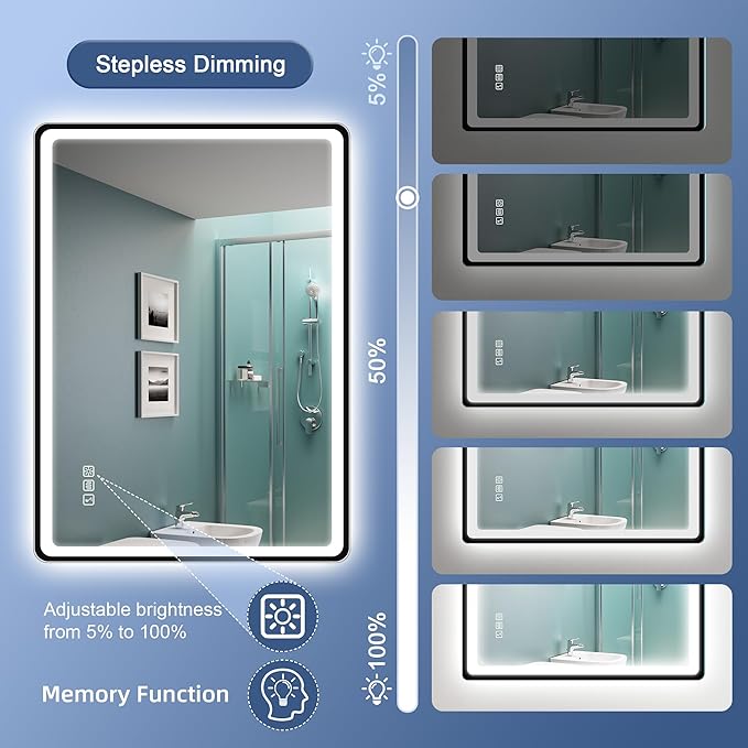 STARLEAD 28"x36" Black Frameless LED Bathroom Mirror with Bluetooth Speaker, 3 Color Temperature, Stepless Dimming, Anti-Fog, Touch Control, Wall-Mounted Vanity Mirror, Vertical or Horizontal