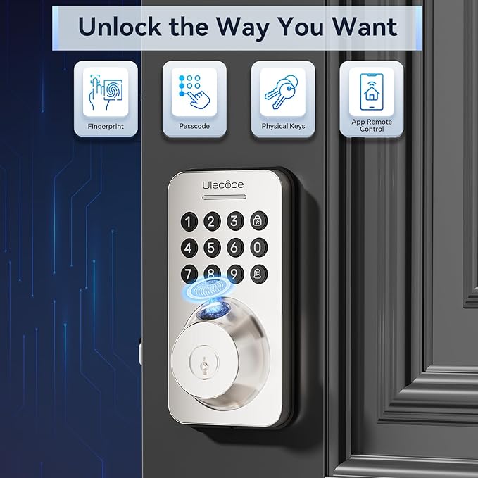 Keyless Entry Door Lock with Handle Set - Built-in WiFi, App Control & Doorbell, Electronic Keypad Deadbolt with One-Time Code, Auto-Locking, Easy to Install, Satin Nickel