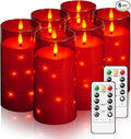 Flickering Flameless Candles with Remote Timer, 6pcs LED Battery Operated Candles with Embedded String Lights Red, Same Size D3 H6