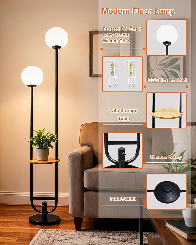 Lightdot 63IN Globe Floor Lamp with Black Candle Holder Style Modern Mid Century Standing Lamps with 3000K Bulbs Included Unique Vintage Tall Floor Lamp for Lving Room/Bedroom/Sofa Beside/Corner Decor