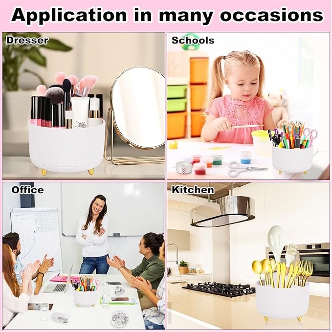 White Desk Organizers and Accessories Set with 360-Degree Rotating Pen Holder, Tape Dispenser, Stapler, Staple Remover, 1000 Staples, Tape, Clips Set, Ruler, Scissor, Pen