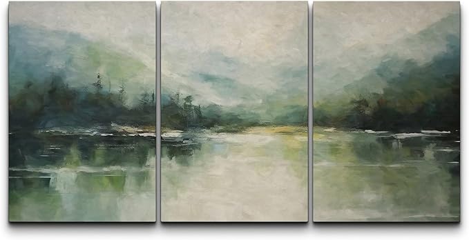 wall26 Canvas Print Wall Art Set Emerald Green Watercolor Mountain Range Forest Nature Wilderness Illustrations Modern Art Decorative Rustic Relax/Calm Colorful for Bedroom - 24"x36" x 3