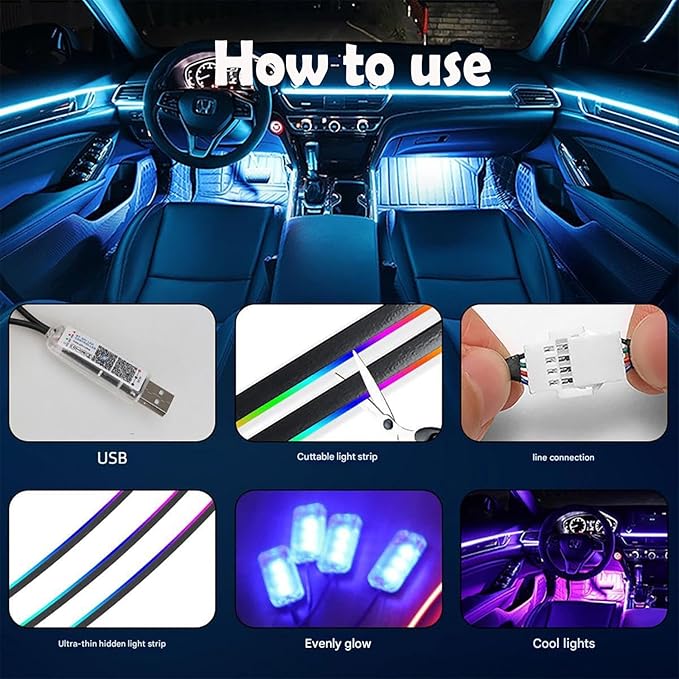 Neoflow Dynamic RGB Interior Light Kit,Neoflow LED Light,6 Light Strips Kit,Access Over 16 Million Colors and 213 Dynamic Modes,Adjustable Brightness,for Cars,Trucks,SUV (Kit)