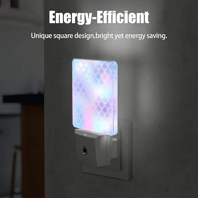 Colorful Mermaid Scales Night Light Plug in Wall Lamp Smart Dusk to Dawn Sensor for Home Decorative, Kids Room Bedroom Bathroom Kitchen Hallway Gifts