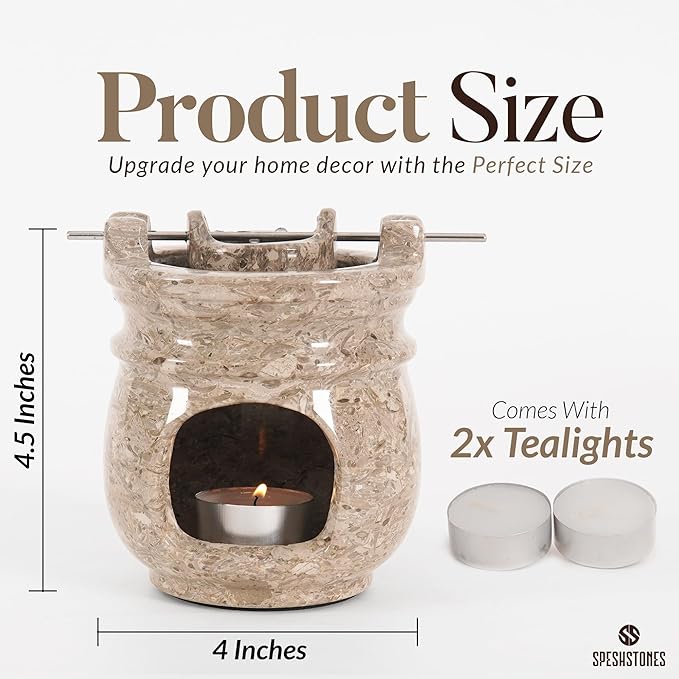 Marble Essential Oil Burner for Scented Oil 4.5 Inch Oceanic Wax Melt Warmer & Tealight Candle Holder for Home Decor, Stone Aromatherapy Diffuser for Office and Room Fragrance