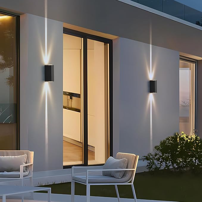 Outdoor Wall Light 2Pack, LED Up and Down Lights, IP65 Aluminum Waterproof Outdoor Wall Lamps, Modern Porch Lantern Spotlights, 3000k 6W Black Exterior Wall Sconces