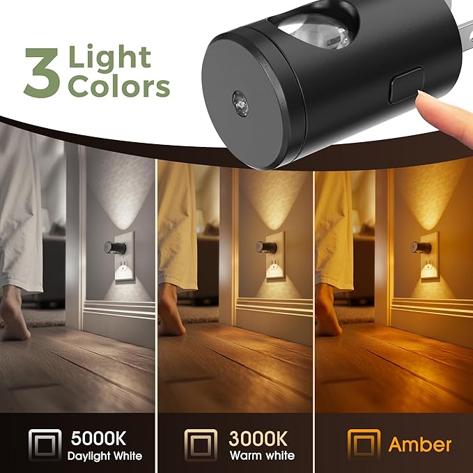 L LOHAS LED Night Lights Plug into Wall, 4 Pack 3000k/5000K/Amber Adjustable Color Temperature Night Light, Mini Nightlight with Dusk to Dawn Sensor, 180°Adjustable Lighting for Bathroom, Hallway