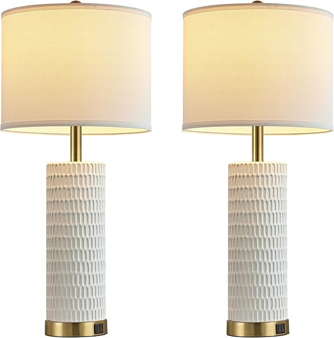26.5" Ceramic Table Lamps Set of 2, 3 Way Dimmable Touch Control Table Lamps for Living Room, Modern Lamps for Nightstand, Gold