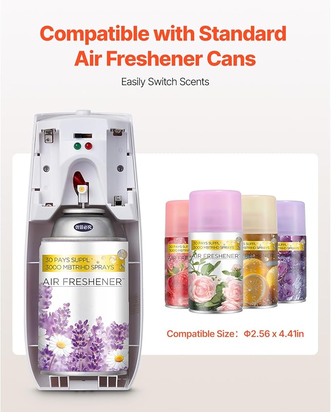 Happybuy Automatic Air Freshener Spray Dispenser (2 - Pack), Wall - Mountable or Freestanding, Battery - Powered, with Multiple Time Settings for Home, Indoor Spaces like Bathrooms, White