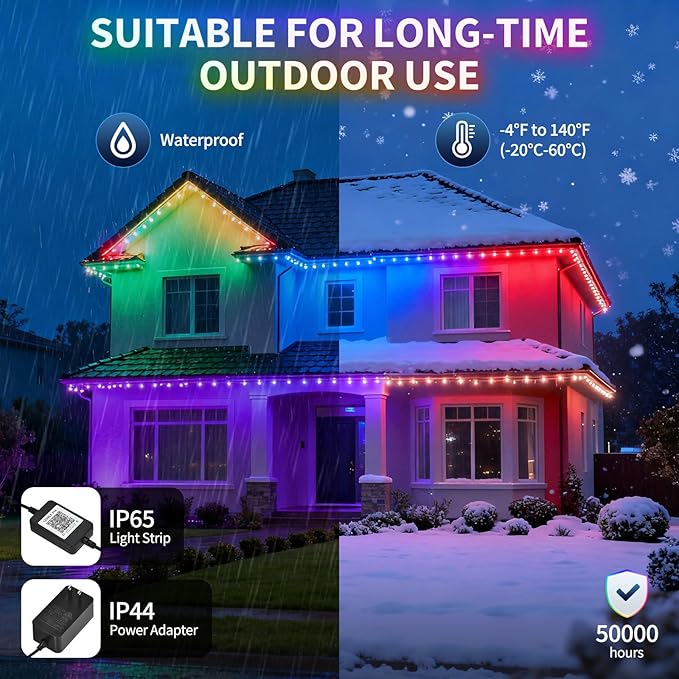 Permanent Outdoor Lights, 100FT RGB Christmas Lights with 50 LED, App/Remote Control, 33 Scene Modes, 216 Lighting Modes, 16 Million DIY Colors, Waterproof for House Roof Lighting
