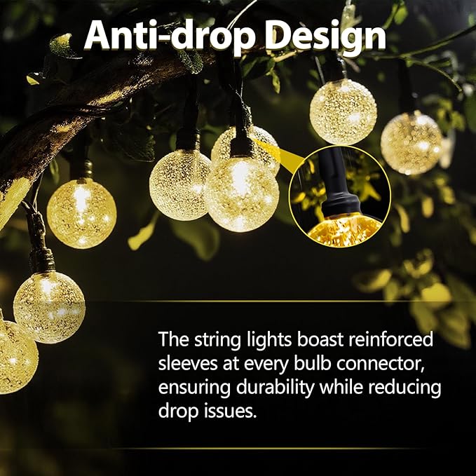 SeaShine Rechargeable Battery Operated String Lights - 2×22ft 50LED Crystal Globe String Lights, IP65 Waterproof Battery Fairy Lights with Remote Timer for Bedroom Outdoor Camping Christmas Warm White