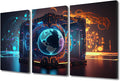 3 Panels Concept Pictures Print On Canvas Wall Art for Home Hotel Decoration, Cyber Space 3D Wall Art Framed Wall Art Neon Artwork Giclee Wooden Framed Ready to Hang, 36" Wx24 H