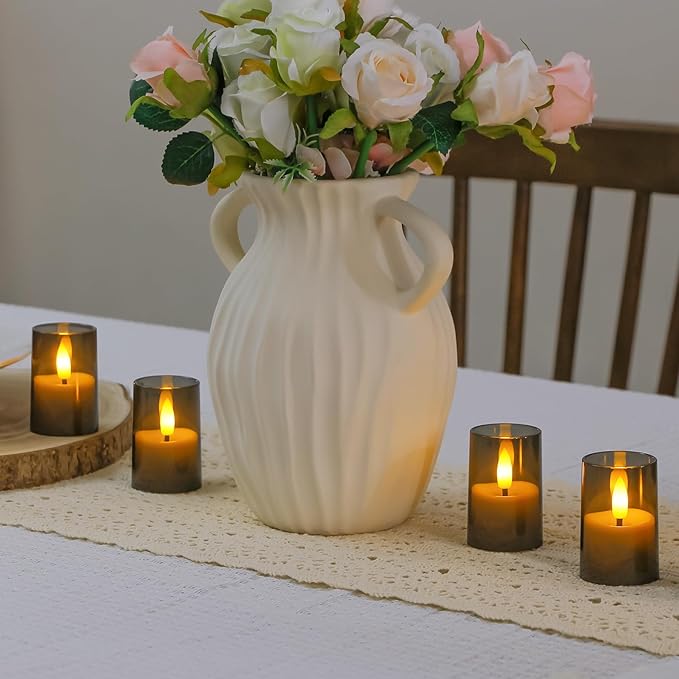Flameless Small Tea Light LED Candles, Acrylic Battery Operated Votive 1.7" x2.5" with Remote Control and Timer, Tealight Grey Flickering Warm Light Pack of 8 Electric Long Lasting