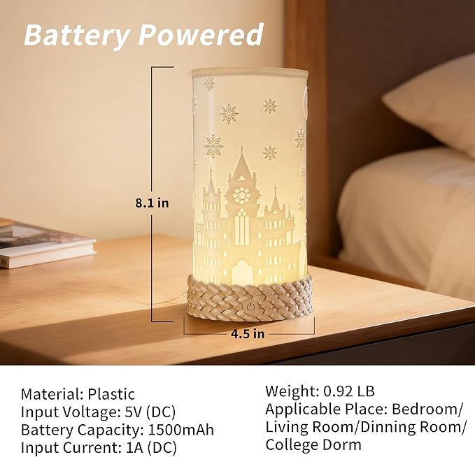 Rotatable Cordless Table Lamp, 3 Color Temperature Bedside Lamps with USB C Charging, Touch Control Rechargeable Battery Powered Nightstand Lamp for Bedroom, Nursery, Home Decor