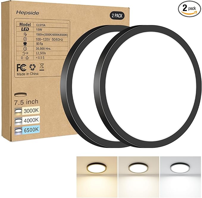 2PACK LED Flush Mount Ceiling Light - 3CCT Selectable 3000K-4000K-6500K & 100W Equivalent Modern Kitchen Recessed Ceiling Lamp 15W 1500Lm 7.5 Inch for Bathroom Closet Laundry Bedroom
