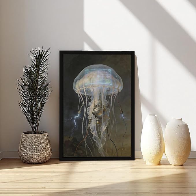 Framed Fantasy Wall Art for Living Room TV Wall Futuristic Tech Inspired Home Decor 16x24in