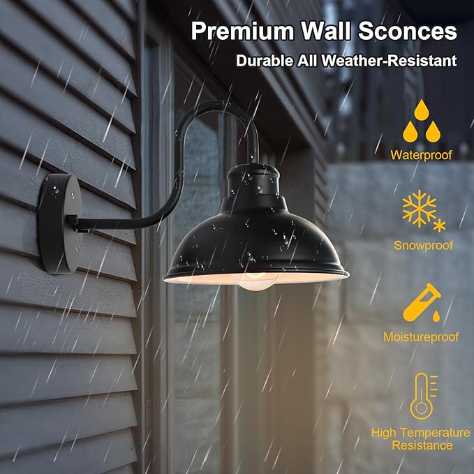 Outdoor Gooseneck Barn Light Outdoor Wall Sconce 8 Inch Farmhouse Exterior Wall Mount Light Vintage Fixture Industrial Matte Black Lantern for Porch, Entryway, Patio（2 Pack）