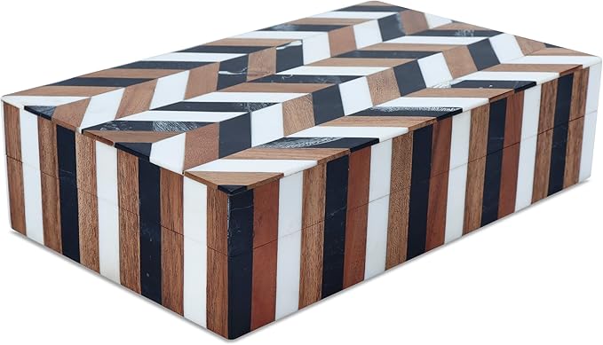 Handicrafts Home Decorative Storage Box with Lid Wooden Storage Organizer Box Multi Purpose Storage Box for Home Use – Natural Wood Resin Inlay Marquet Cosmo Collection- 10x6x2.5