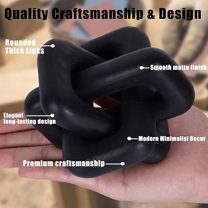 Wooden Knot Decoration Bohemian Decoration Hand-Carved Knot Black Coffee Table Decoration Suitable for Modern Home Bedroom Living Room Farmhouse Dining Table Minimalist Decoration (Black)