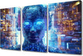 3 Panels Modern Wall Art AI Art for Business and Technology Pictures Prints Art for Living Room Bedroom Wall Decorations, Stretched Framed Gallery-Wrapped Ready to Hang, 36" Wx24 H