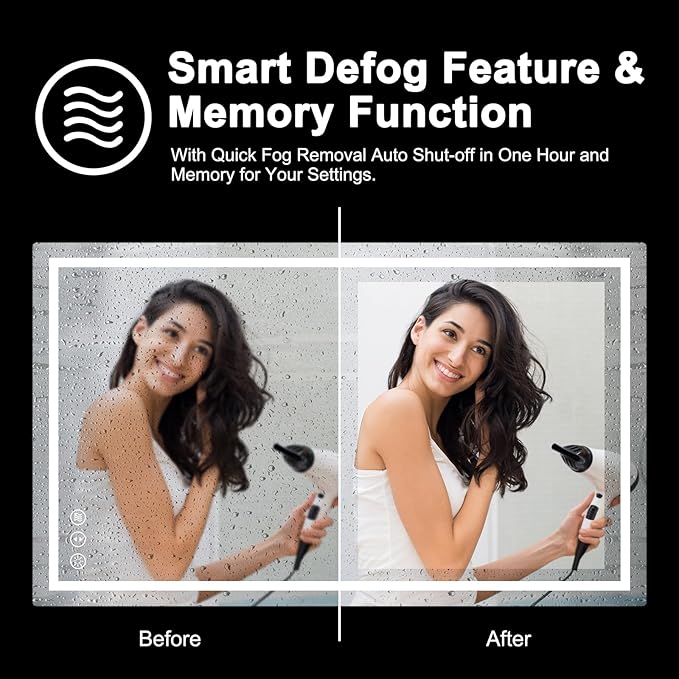 55x36 LED Bathroom Mirror with Lights, Anti Fog Vanity Mirror Wall Mounted, Dimmable Front Light and Backlight, Memory Function Tempered Glass, Shatter Proof ETL Listed