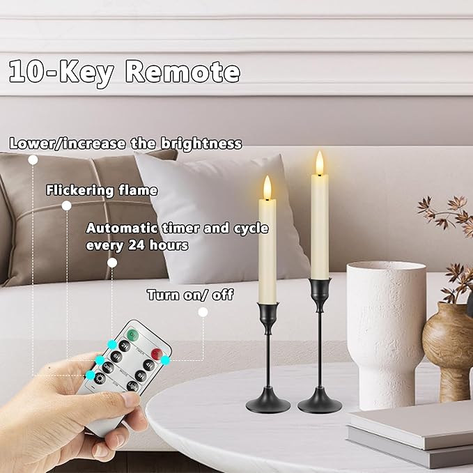 6.4 Inch Flameless Taper Candles with Remote, Short Flickering Battery Operated Candles, Ivory Led Flameless Candlesticks for Weeding Home Party Festival Decor, 6 Pack