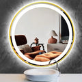 20 Inch Gold Frame LED Round Mirror with Lights Smart Memory 3 Color Dimmable Anti-Fog Gold Framed Round Lighted Mirrors for Bathroom Wall Makeup Golden Circle Round Vanity Mirror with Light