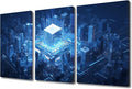 CPU Concept Wall Art Painting Abstract Cube Shape Wall Art Canvas Prints Picture Smart City Stretched and Framed For Living Room Decor Office Wall Decor Home Decoration (36"Wx24"H)