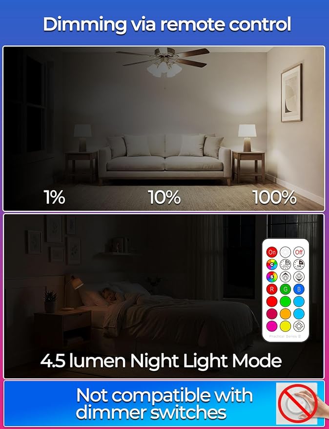 ILC RGB LED Light Bulb, Color Changing 40W Equivalent, Daylight White, 450LM Dimmable 5W E26 Screw Base RGBW, Mood Light Bulb - 12 Color Choices - Timing Infrared Remote Control Included (8 Pack)