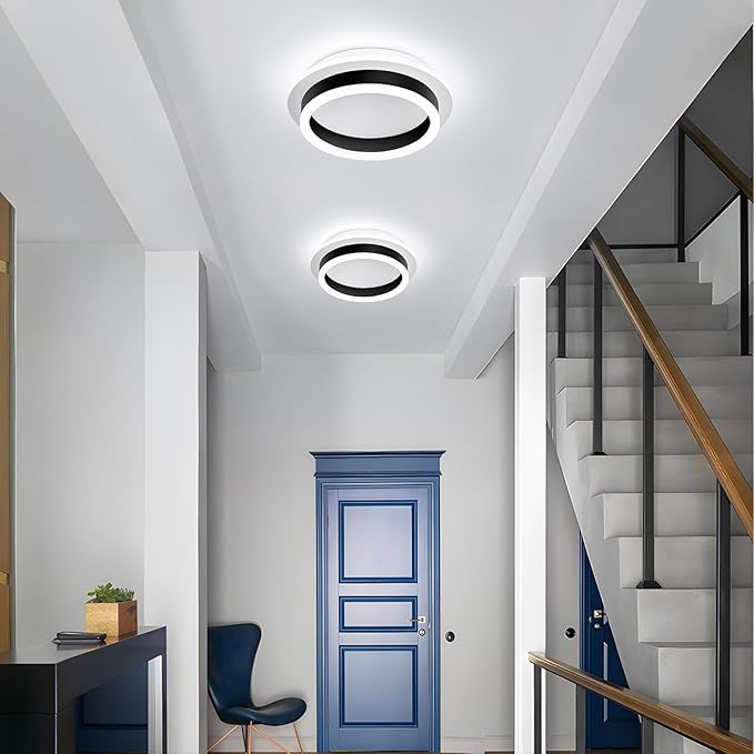 Round Modern LED Flush Mount Ceiling Lamp, 24W LED Light Fixture, Black Small Hallway Ceiling Light for Dining Room, Bedroom, Kitchen, Bathroom, Entryway Lighting (Cool White, 6000K)