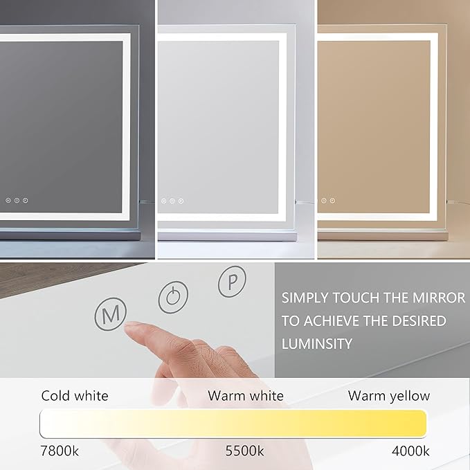 HIEEY Lighted Makeup Mirror, 18.1" x 22.8" Hollywood Vanity Mirror with Lights, Three Color Lighting Modes, with 5X Magnification Mirror, Smart Touch Control, 360°Rotation (White)