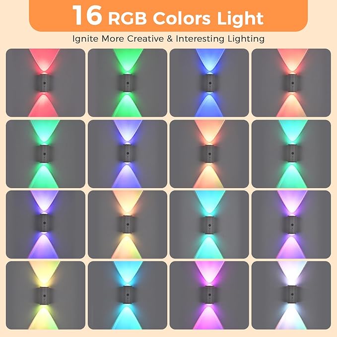 Motion Sensor Wall Light, RGB LED Wall Light with Remote Control, 16 Colors Brightness Adjustable, Wall Sconces Battery Operated Indoor, Wall Sconce for Hallway, Bedroom, Stairs, Living Room
