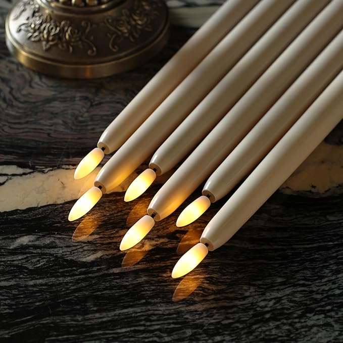 Flameless Taper Candles with Rmote,Timer,Dimmer,6 Pack Ivory Battery Operated Flickering Candlesticks with 3D Flame, Plastic Led Window Candles,11 Inches for Halloween Christmas Holidy Decoration