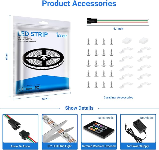 16.4FT WS2812B 5V LED Strip Lights 150 Individual Addressable RGB IC 5050SMD LEDs - Flexible Black PCB IP67-30LEDs/m MagicRGB Dream Color for DIY Chasing Color Project (No Power Supply & Controller)