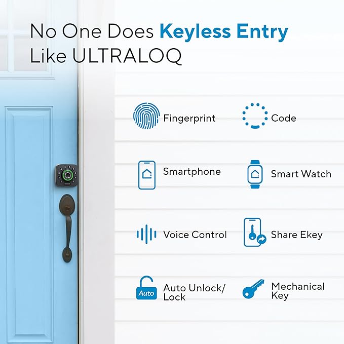ULTRALOQ Smart Lock U-Bolt Pro, 7-in-1 Fingerprint Keyless Entry Door Lock with App Control, Anti-peep Keypad, Auto Lock, Smart Deadbolt Front Door, IP65 Waterproof, Easy Installation, 1 Year Battery
